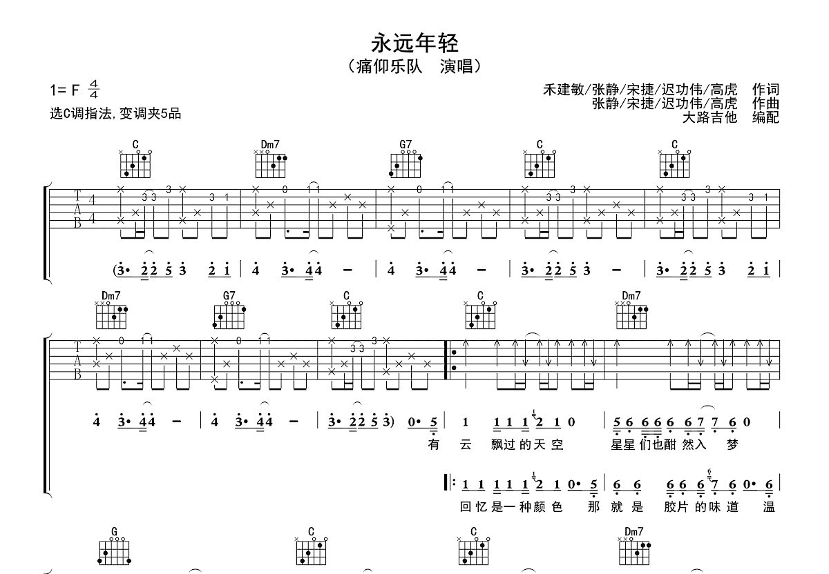 永远年轻吉他谱预览图