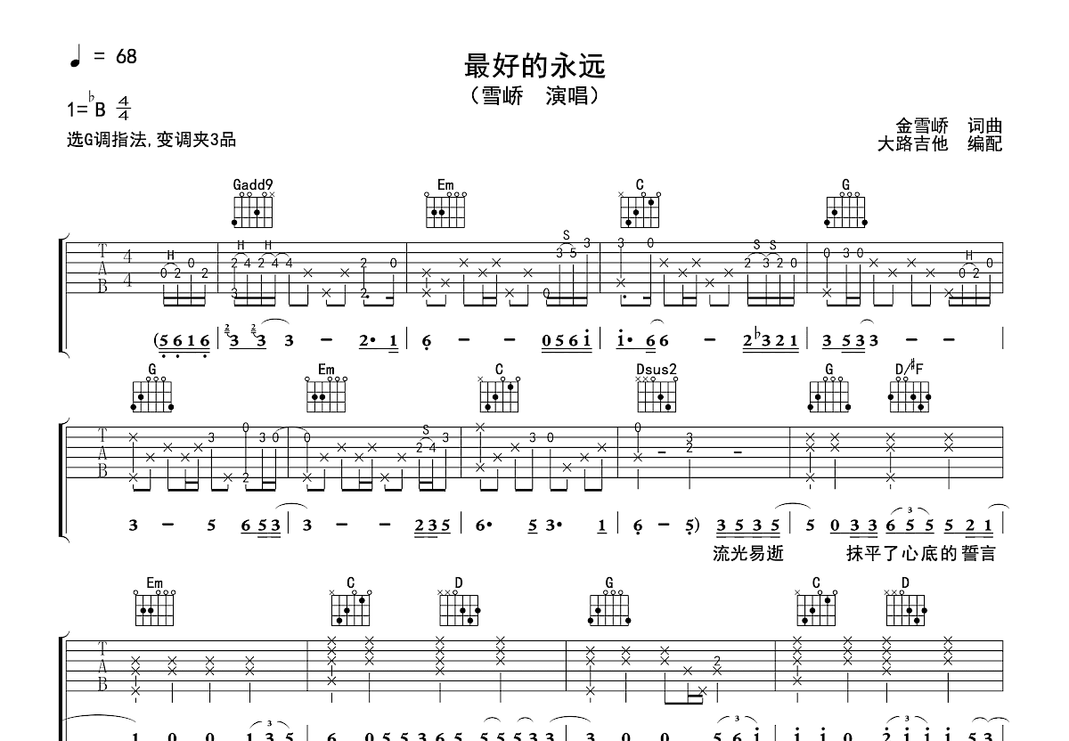 最好的永远吉他谱预览图