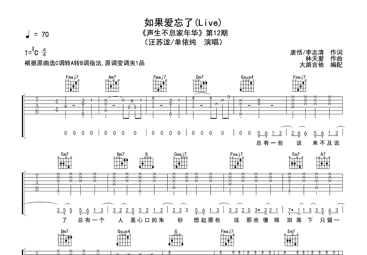 如果爱忘了吉他谱预览图