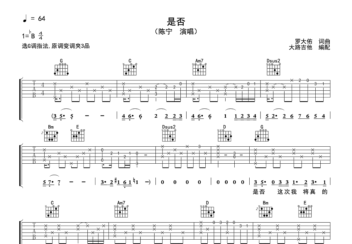 是否吉他谱预览图