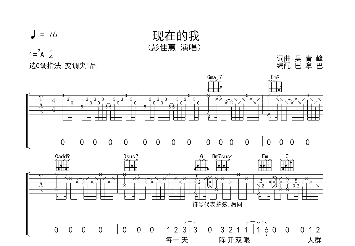 现在的我吉他谱预览图