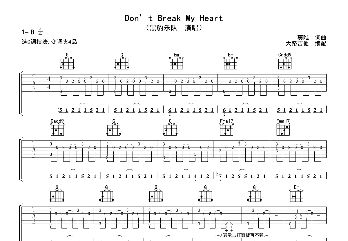 Don’t Break My Heart吉他谱预览图
