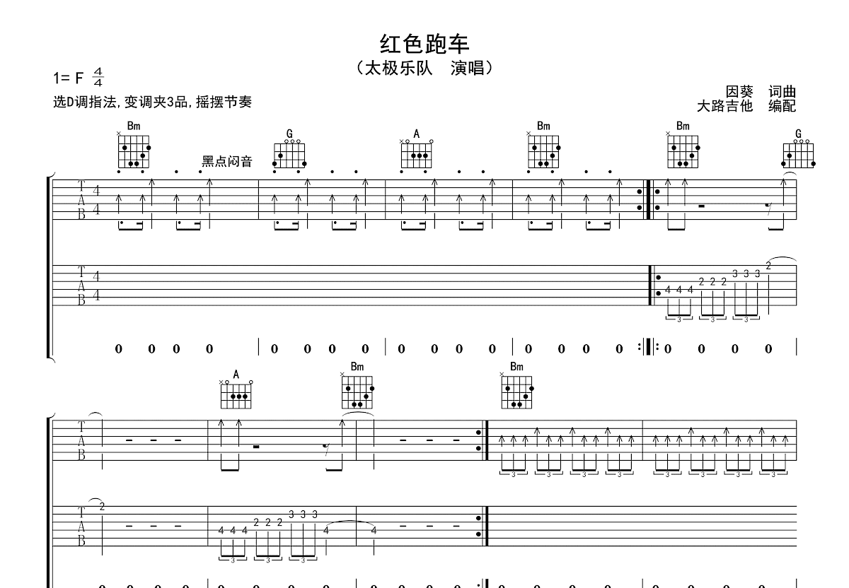 红色跑车吉他谱预览图