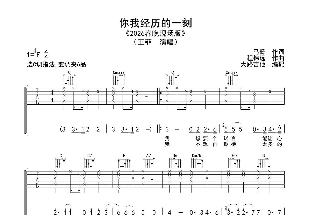 你我经历的一刻吉他谱预览图