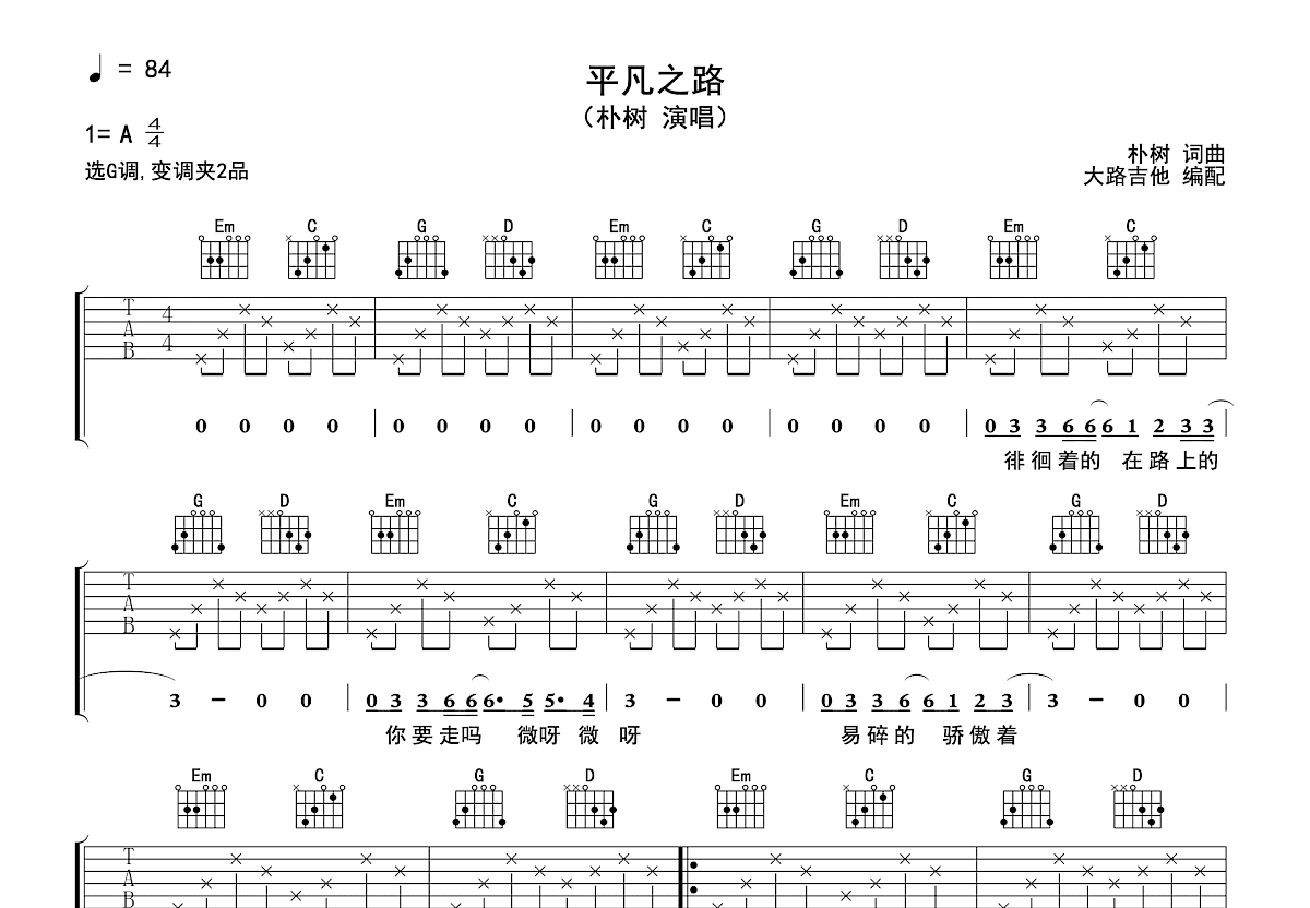 平凡之路吉他谱预览图
