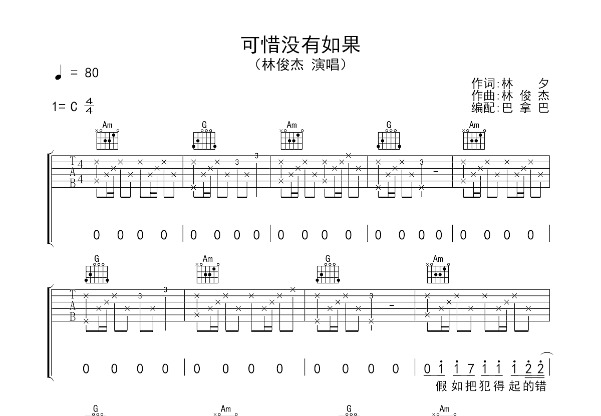 可惜没有如果吉他谱预览图