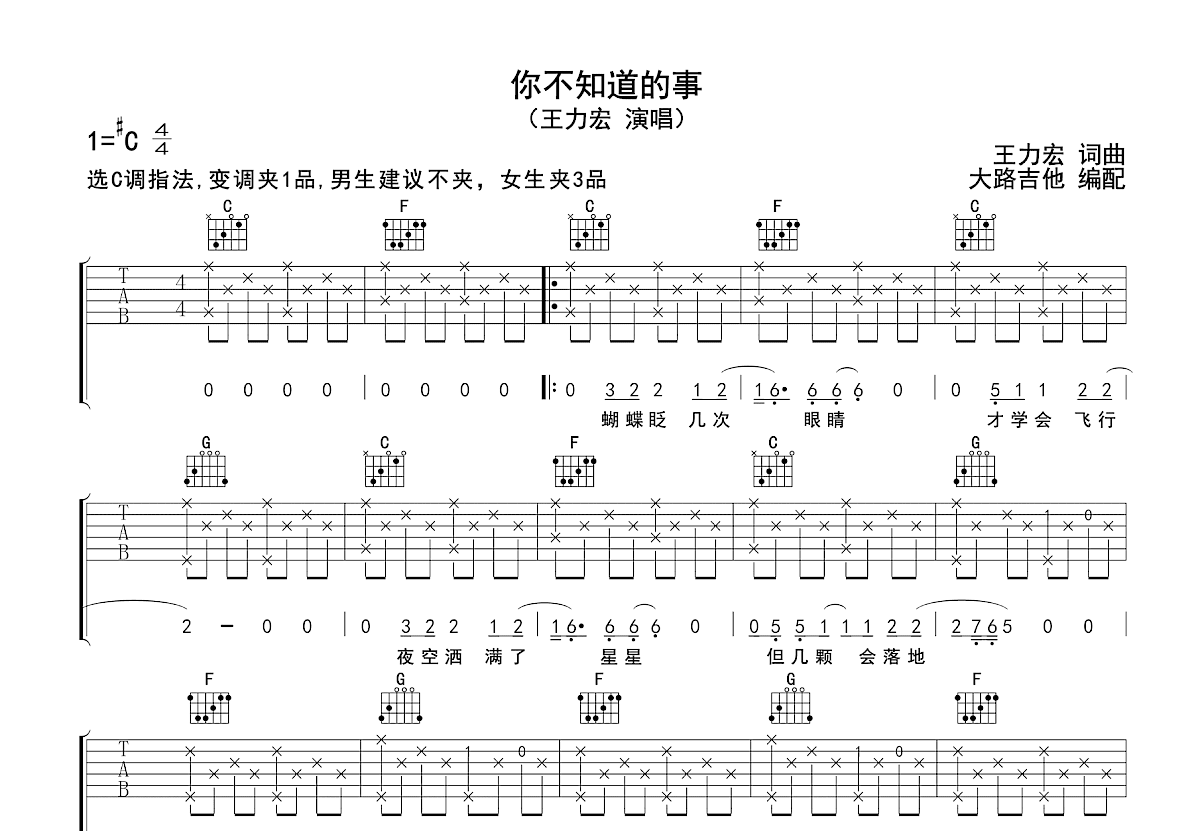 你不知道的事吉他谱预览图