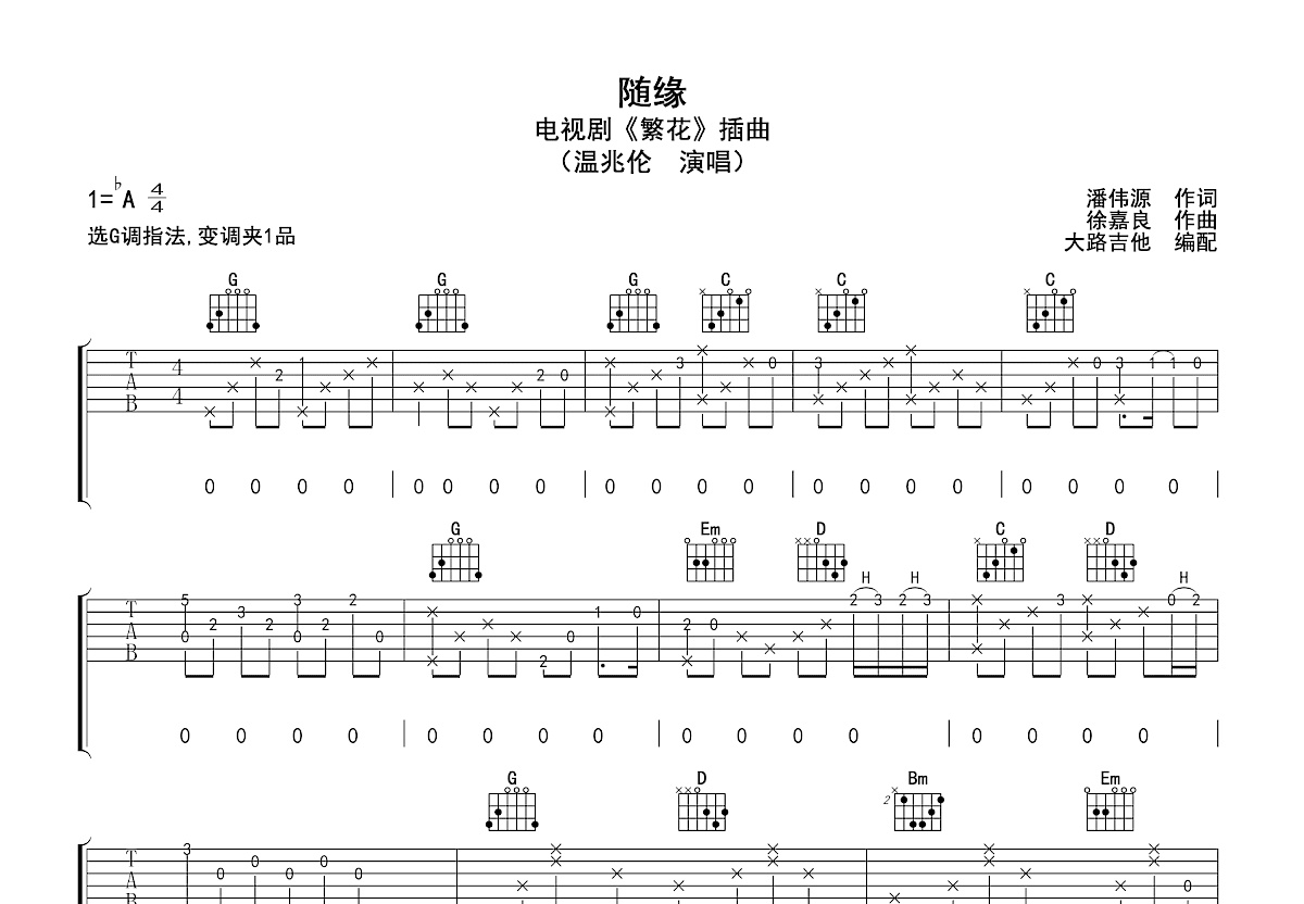 随缘吉他谱预览图