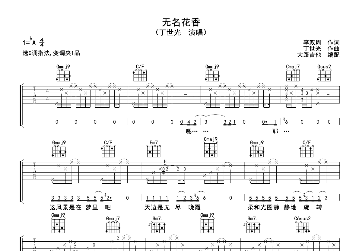 无名花香吉他谱预览图