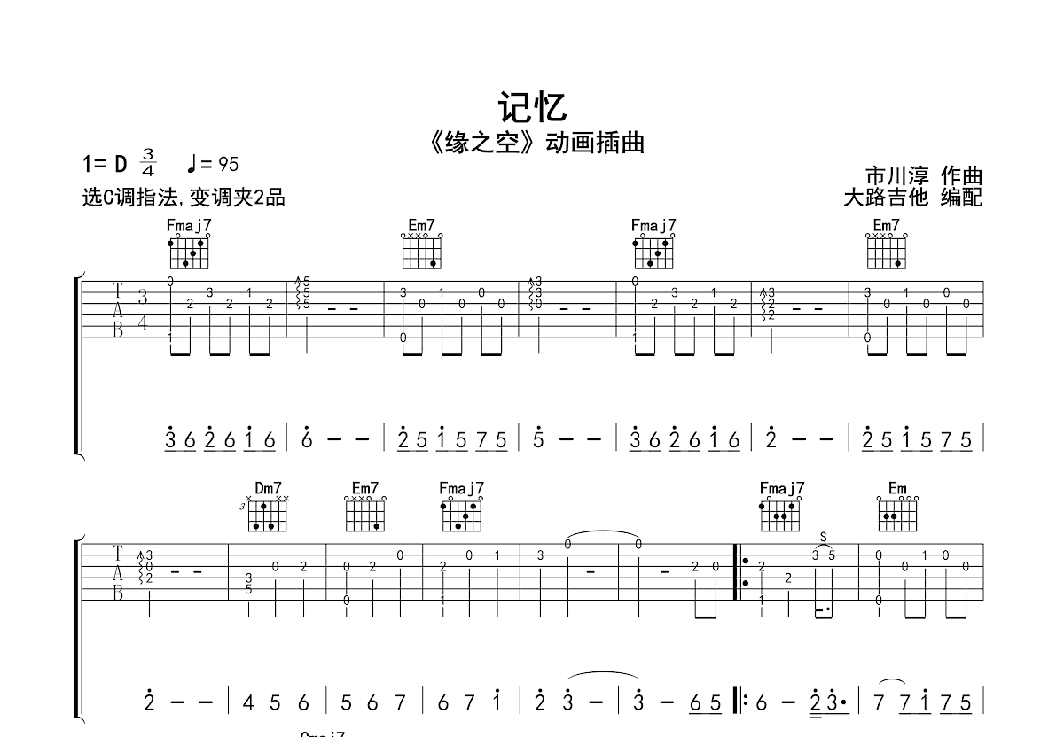 记忆吉他谱预览图