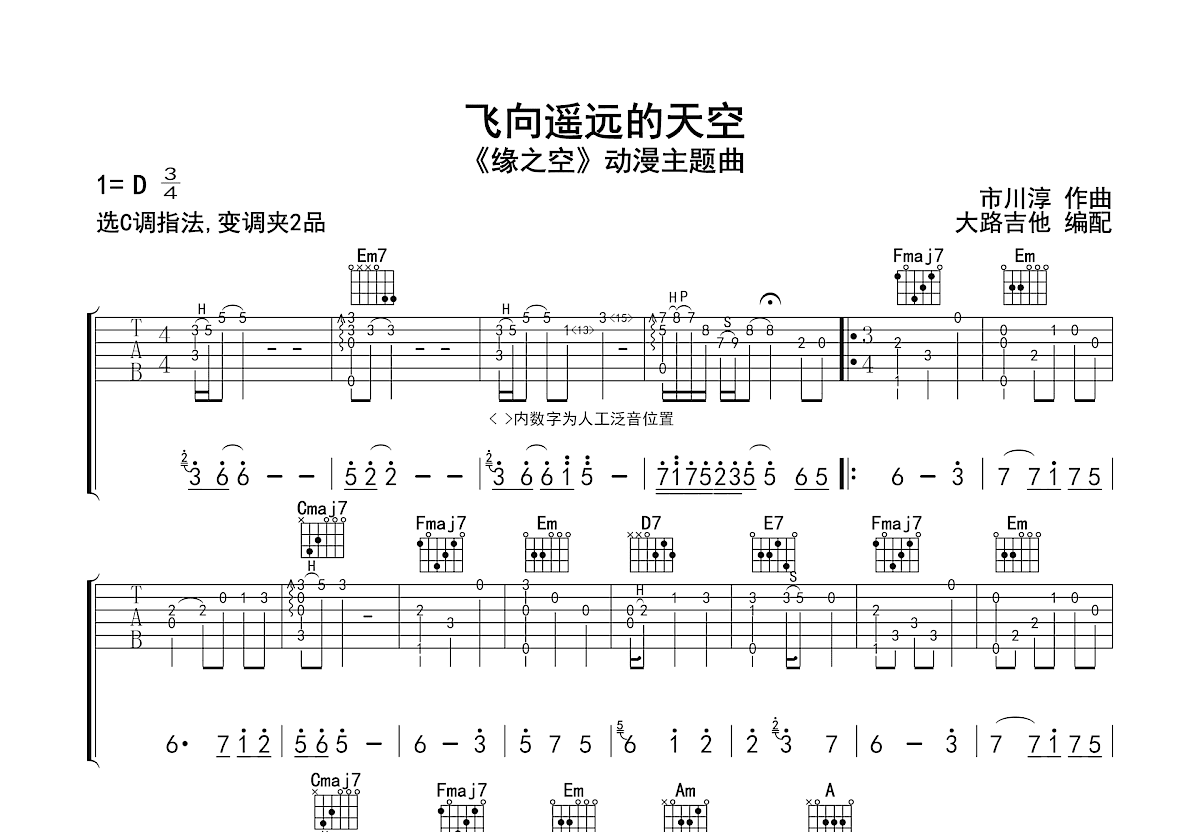 飞向遥远的天空吉他谱预览图