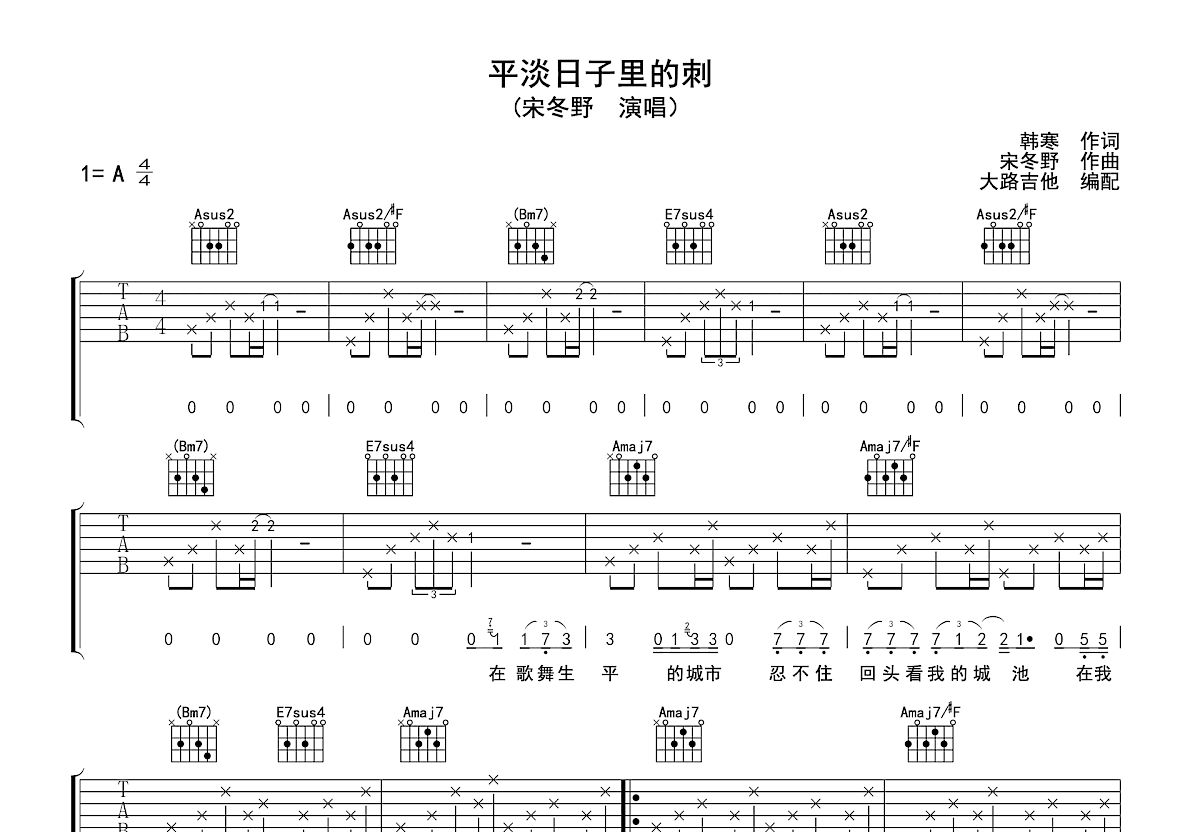 平淡日子里的刺吉他谱预览图