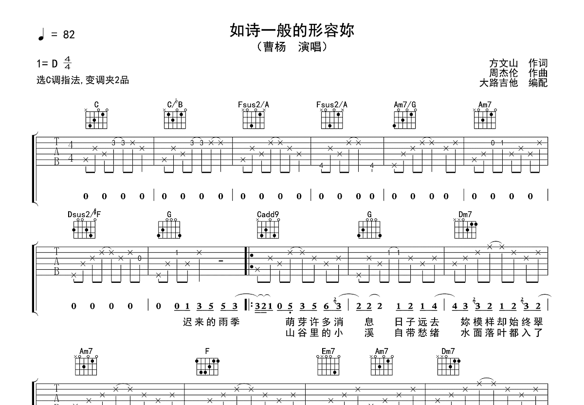 如诗一般的形容妳吉他谱预览图
