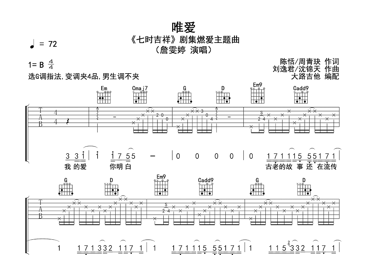 唯爱吉他谱预览图