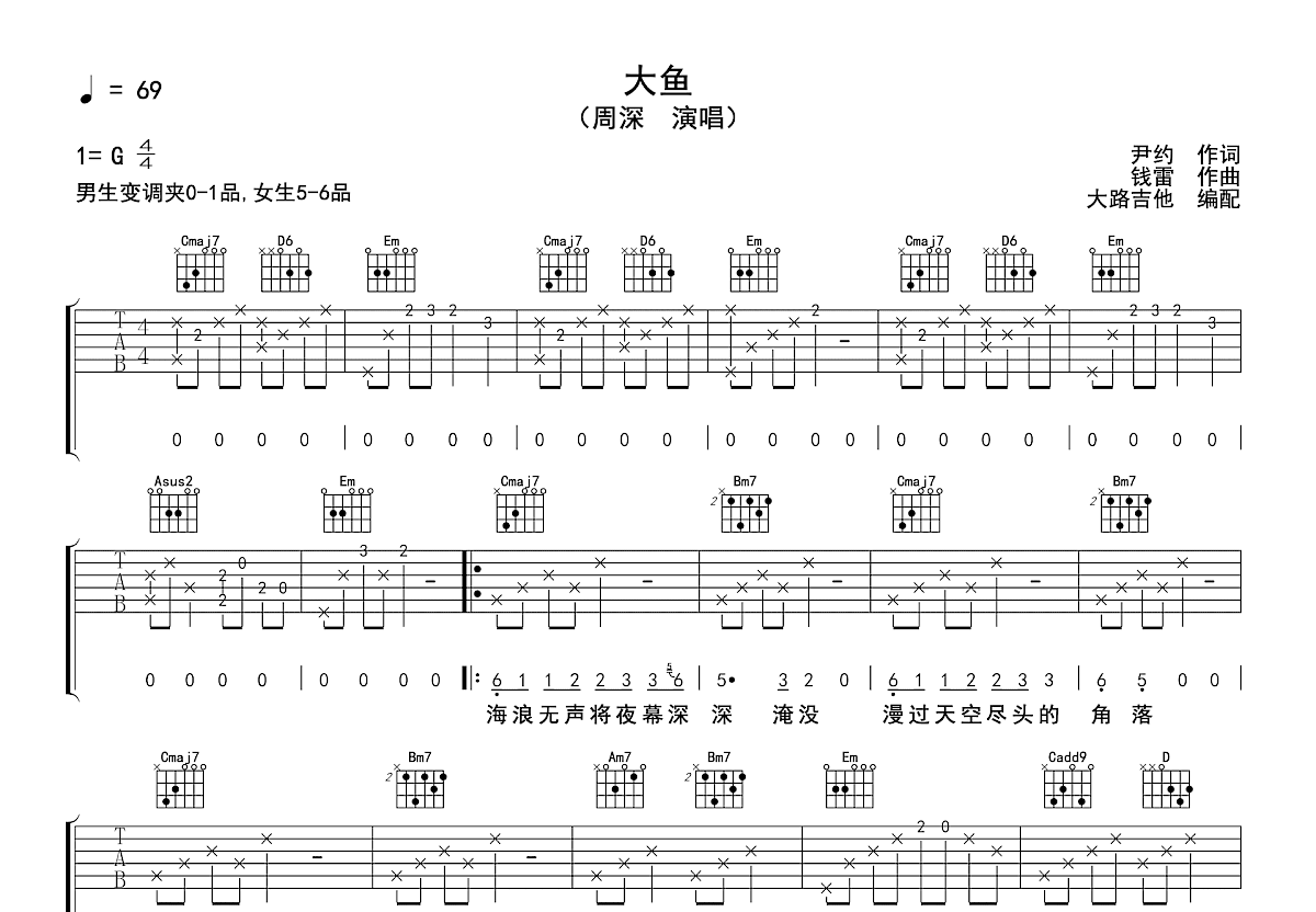 大鱼吉他谱预览图