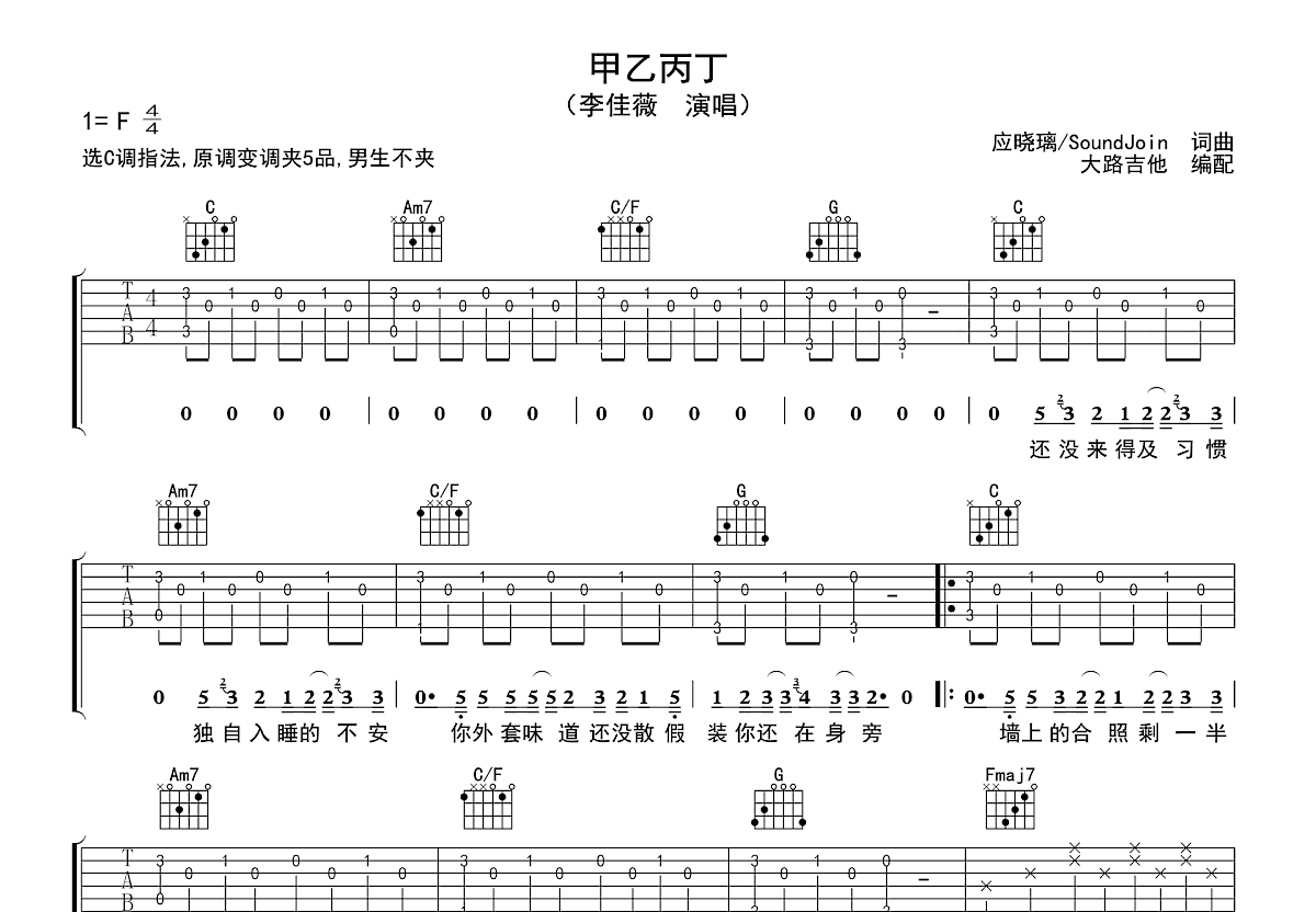 甲乙丙丁吉他谱预览图