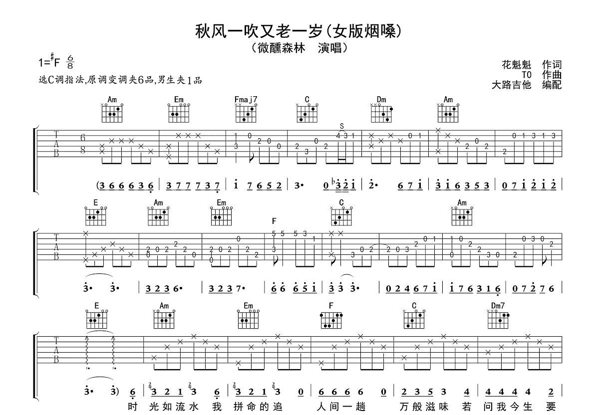 秋风一吹又老一岁吉他谱预览图