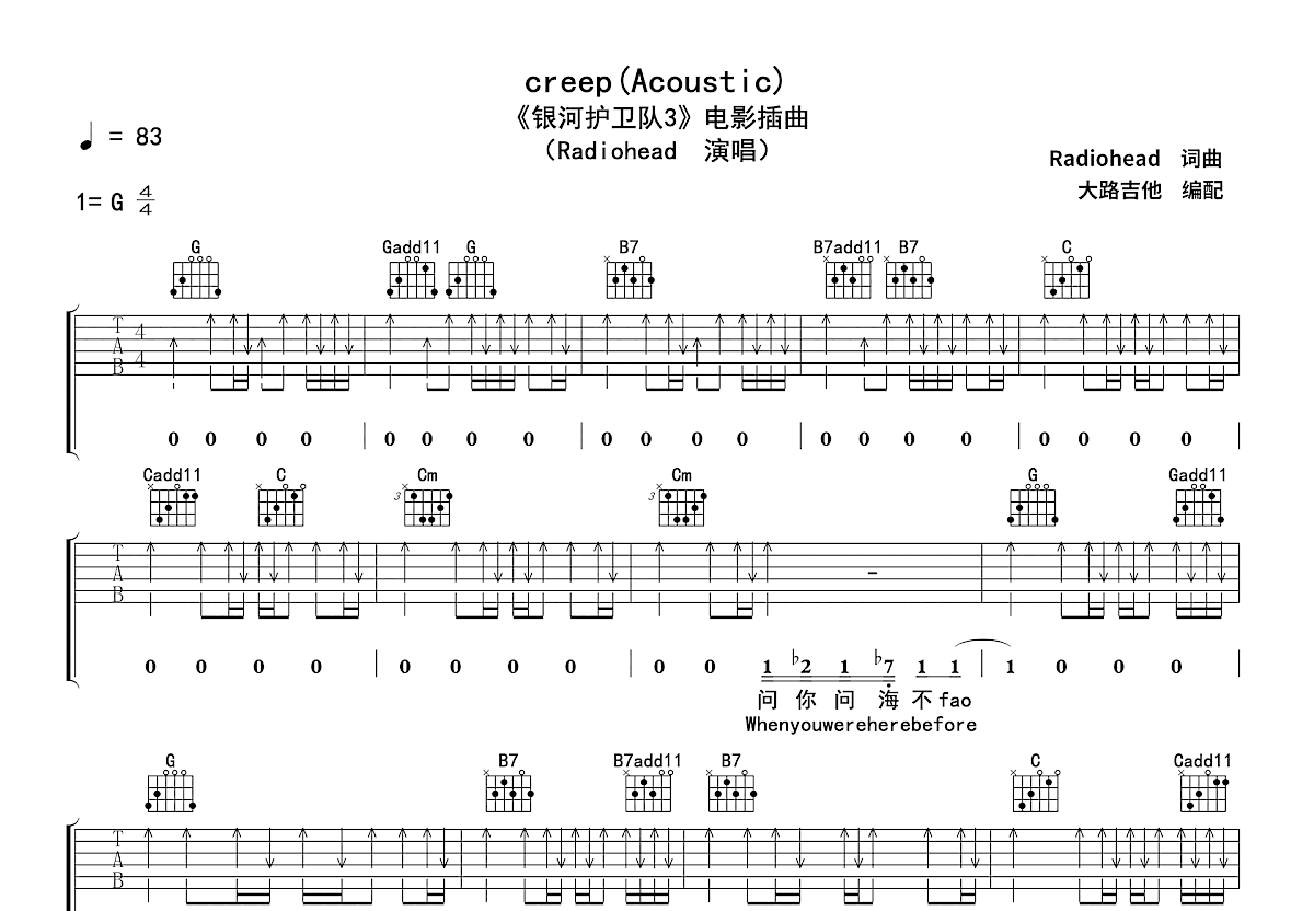 creep吉他谱预览图