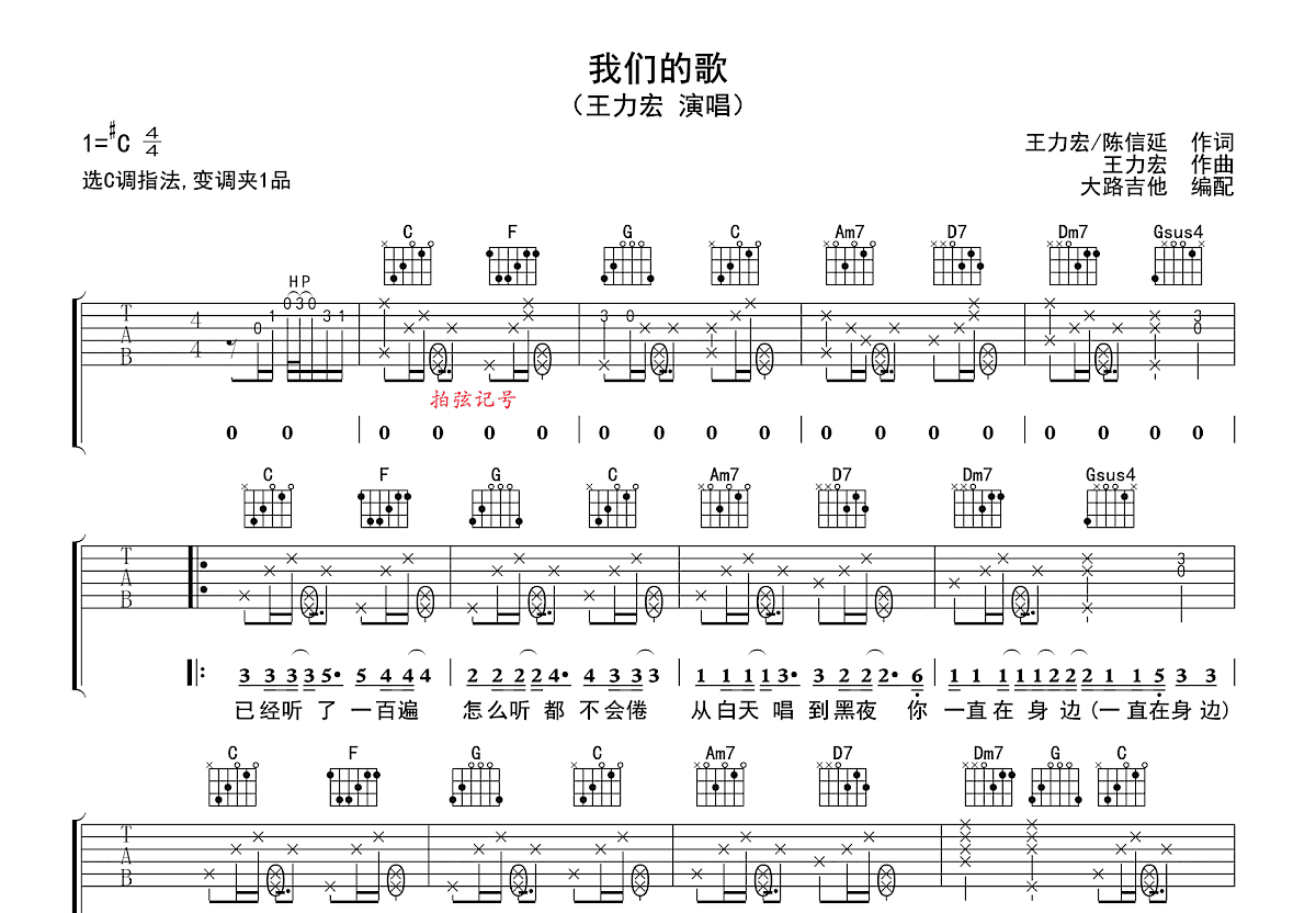 我们的歌吉他谱_王力宏_C调弹唱