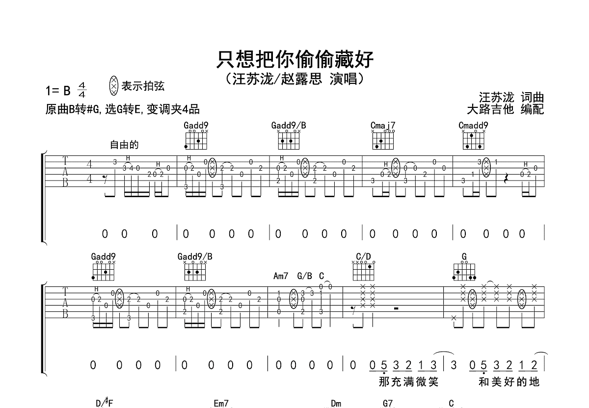 只想把你偷偷藏好吉他谱预览图