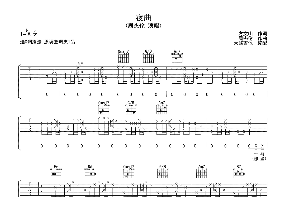 夜曲吉他谱预览图