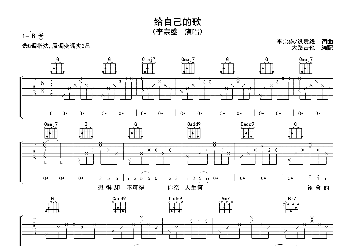 给自己的歌吉他谱预览图