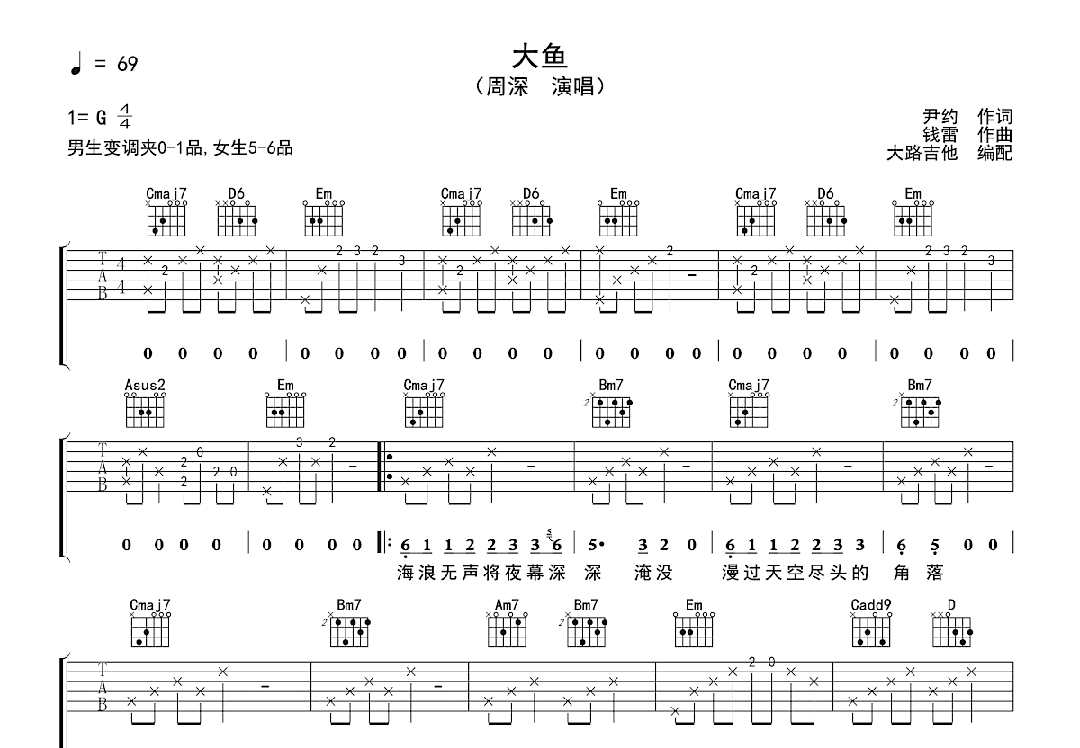 大鱼吉他谱预览图