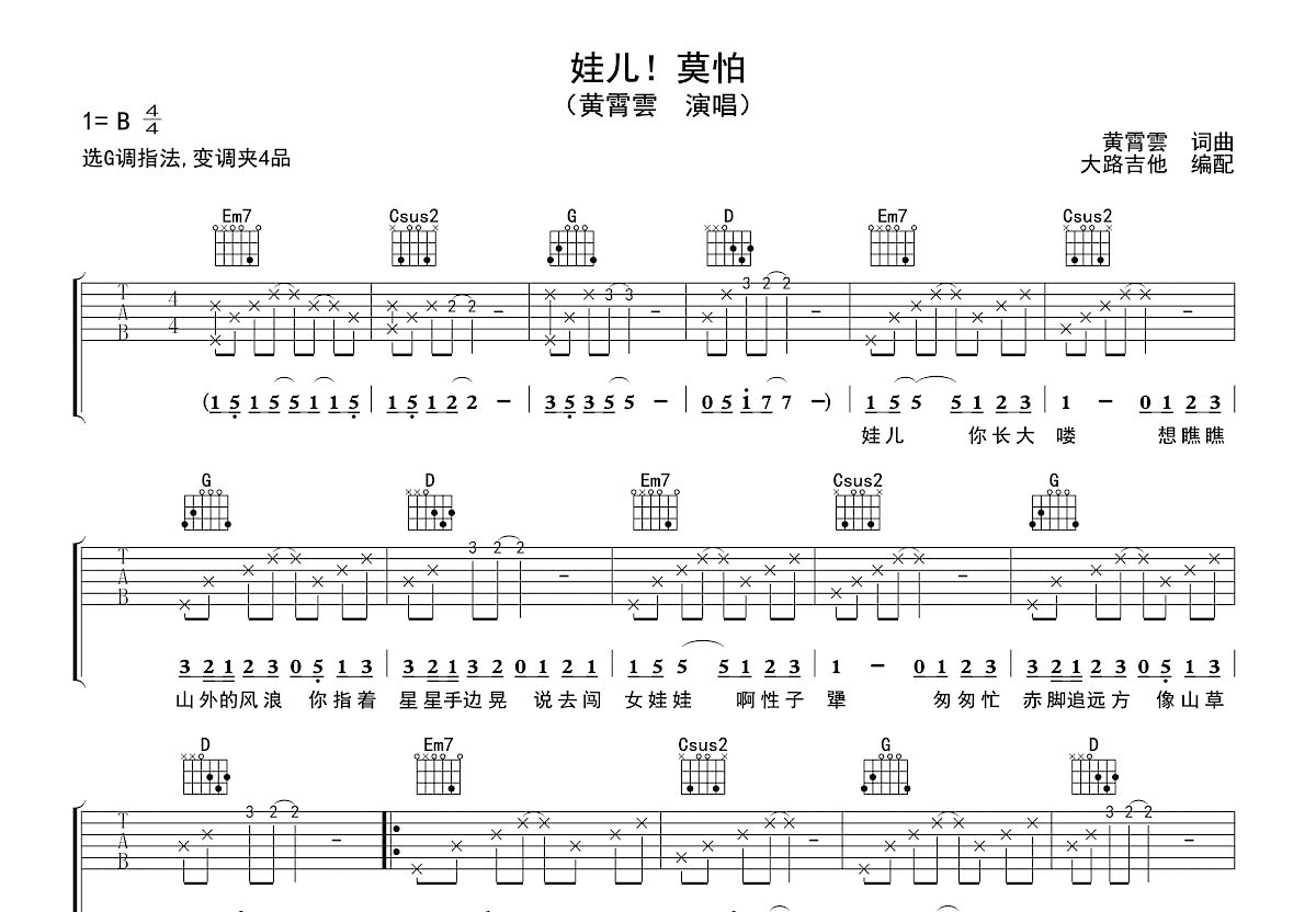 娃儿！莫怕吉他谱预览图