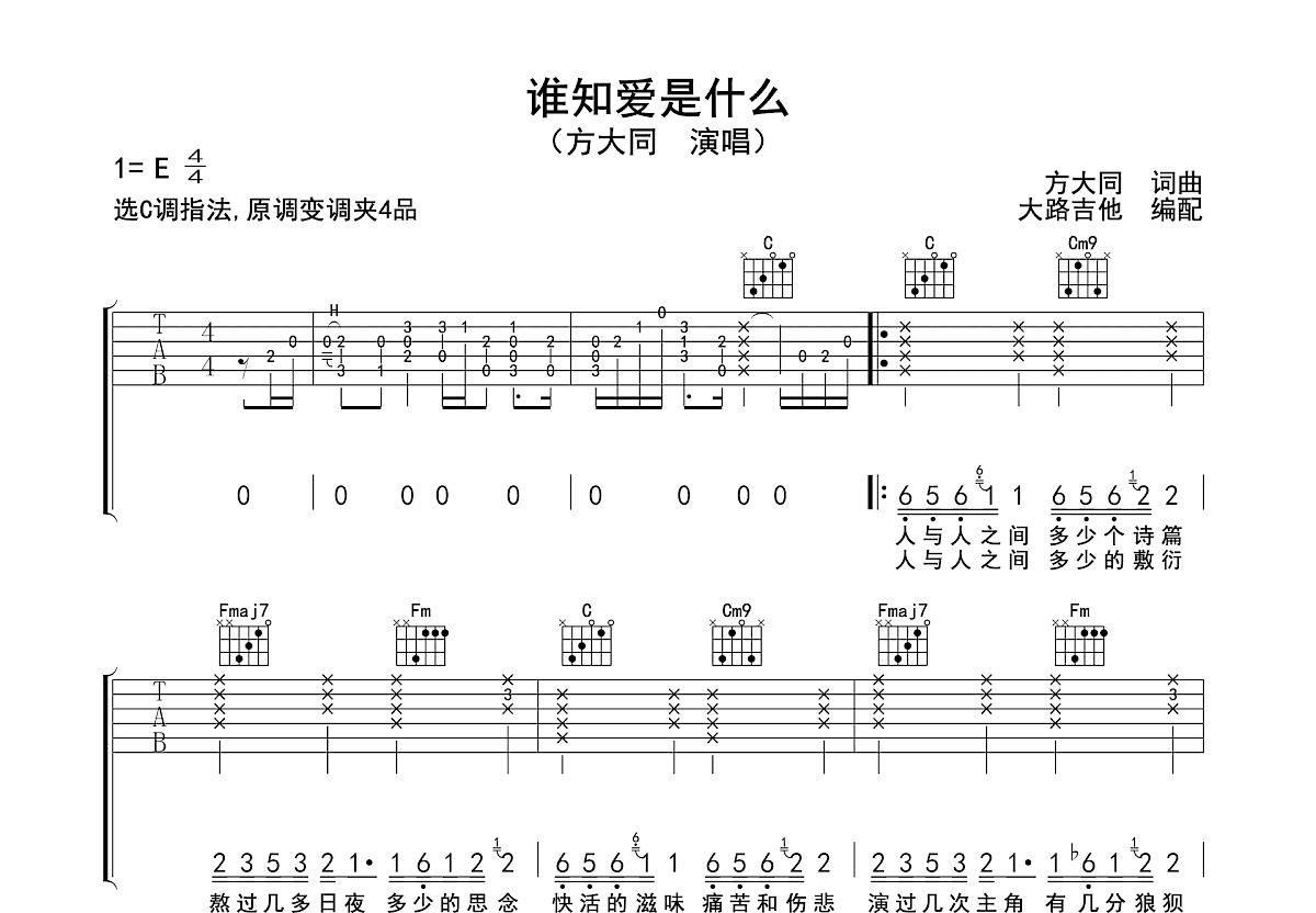 谁知爱是什么吉他谱预览图