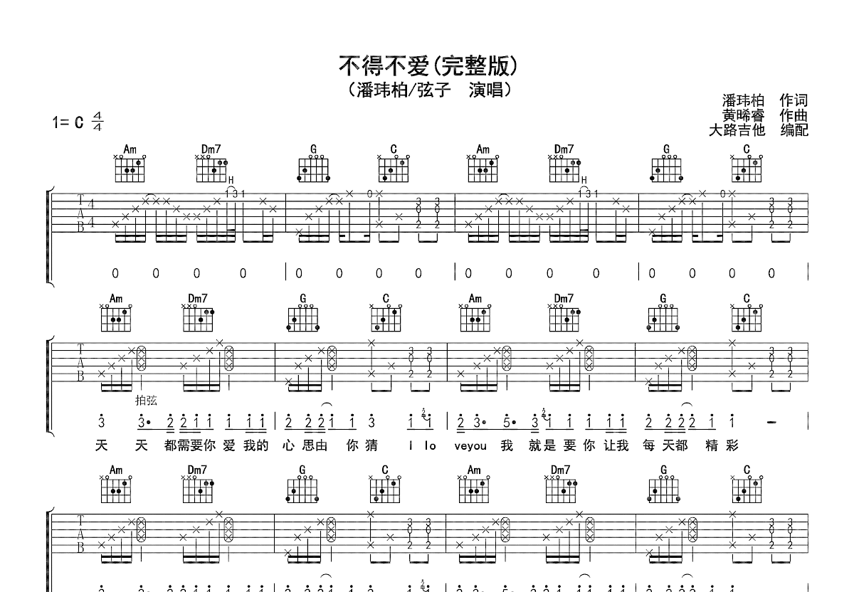 不得不爱吉他谱预览图