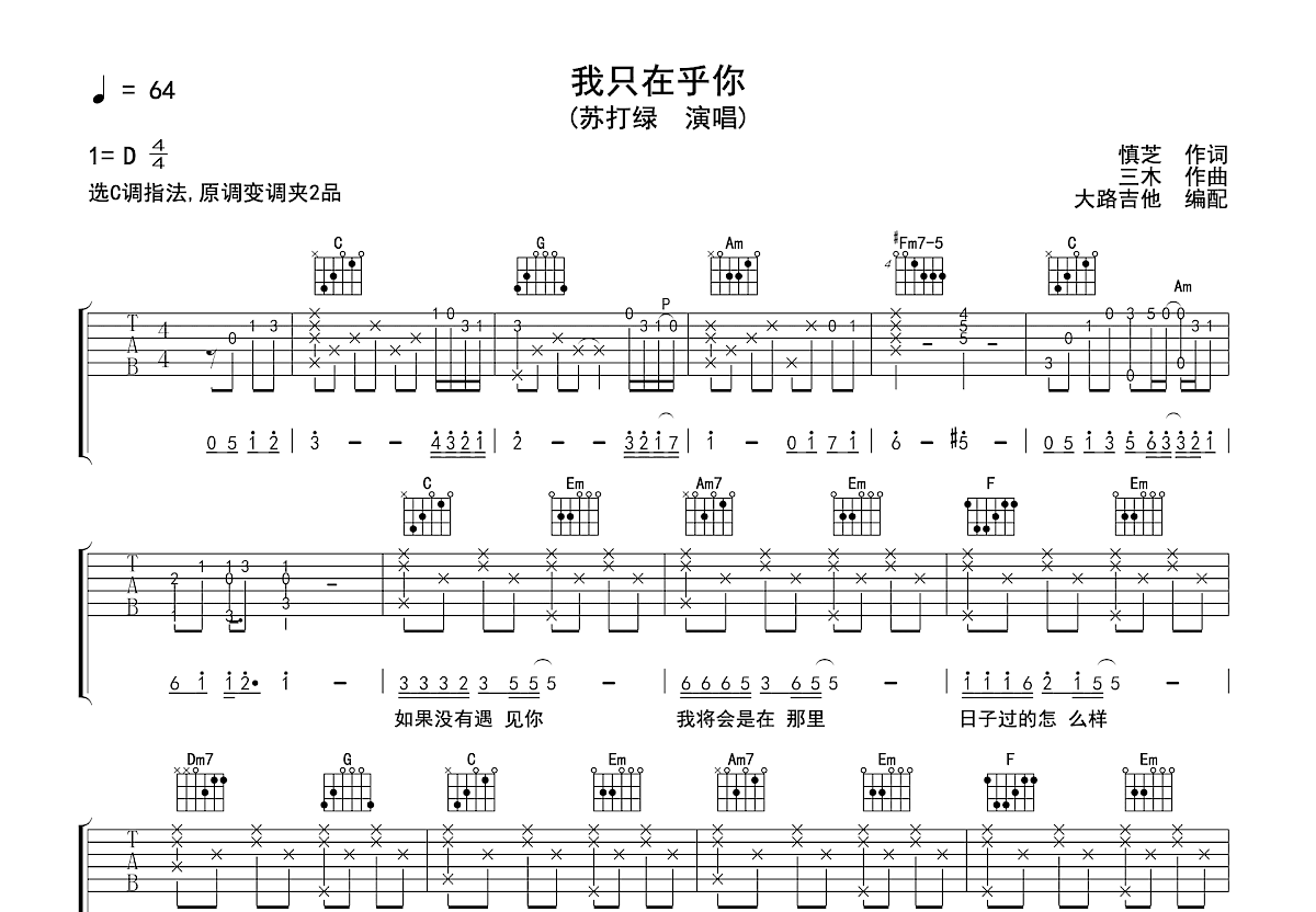 我只在乎你吉他谱预览图