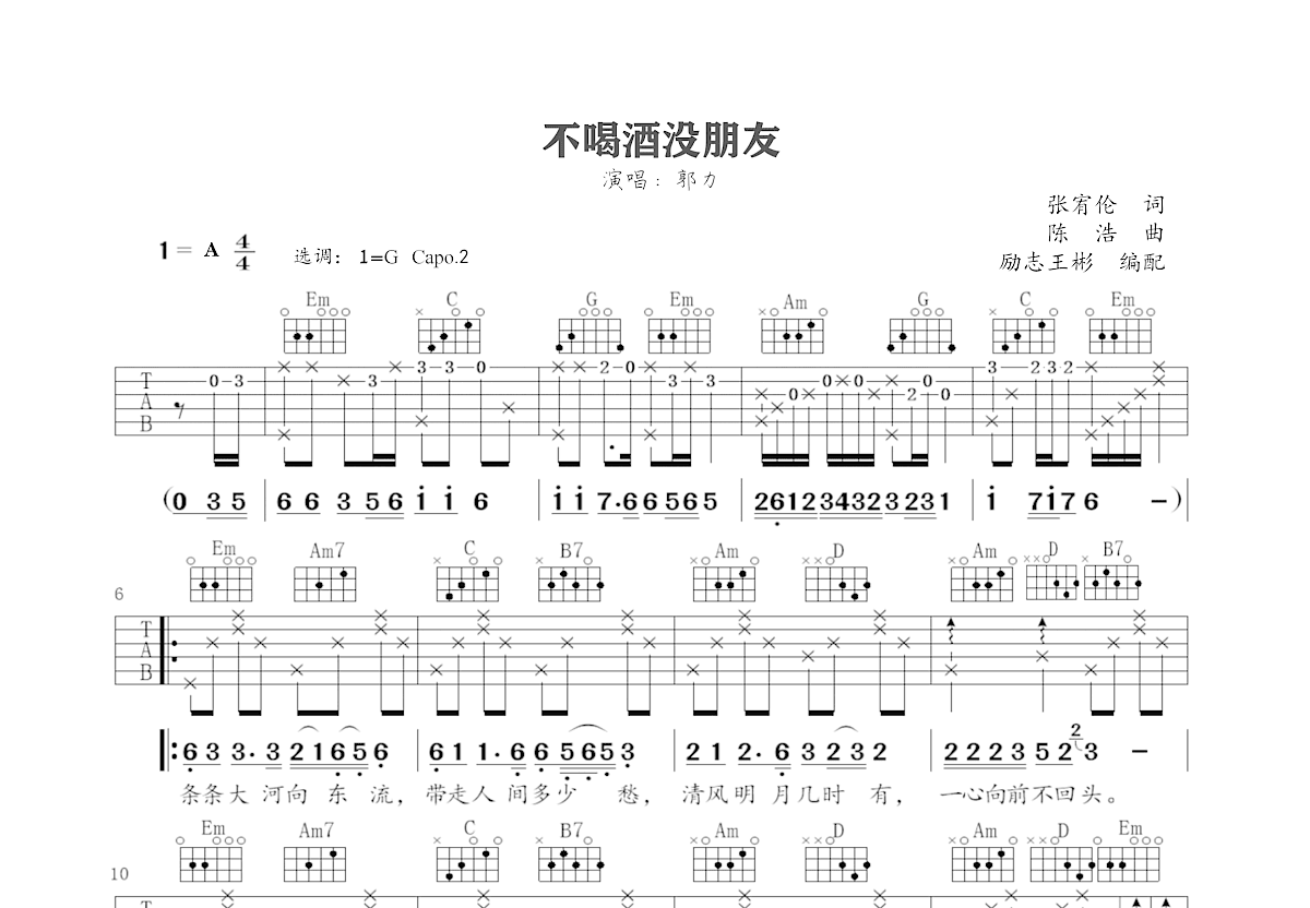 不喝酒没朋友吉他谱预览图