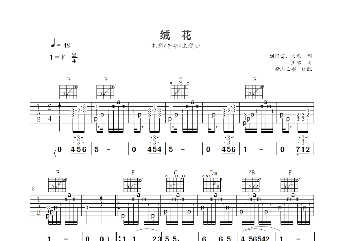 绒花吉他谱预览图