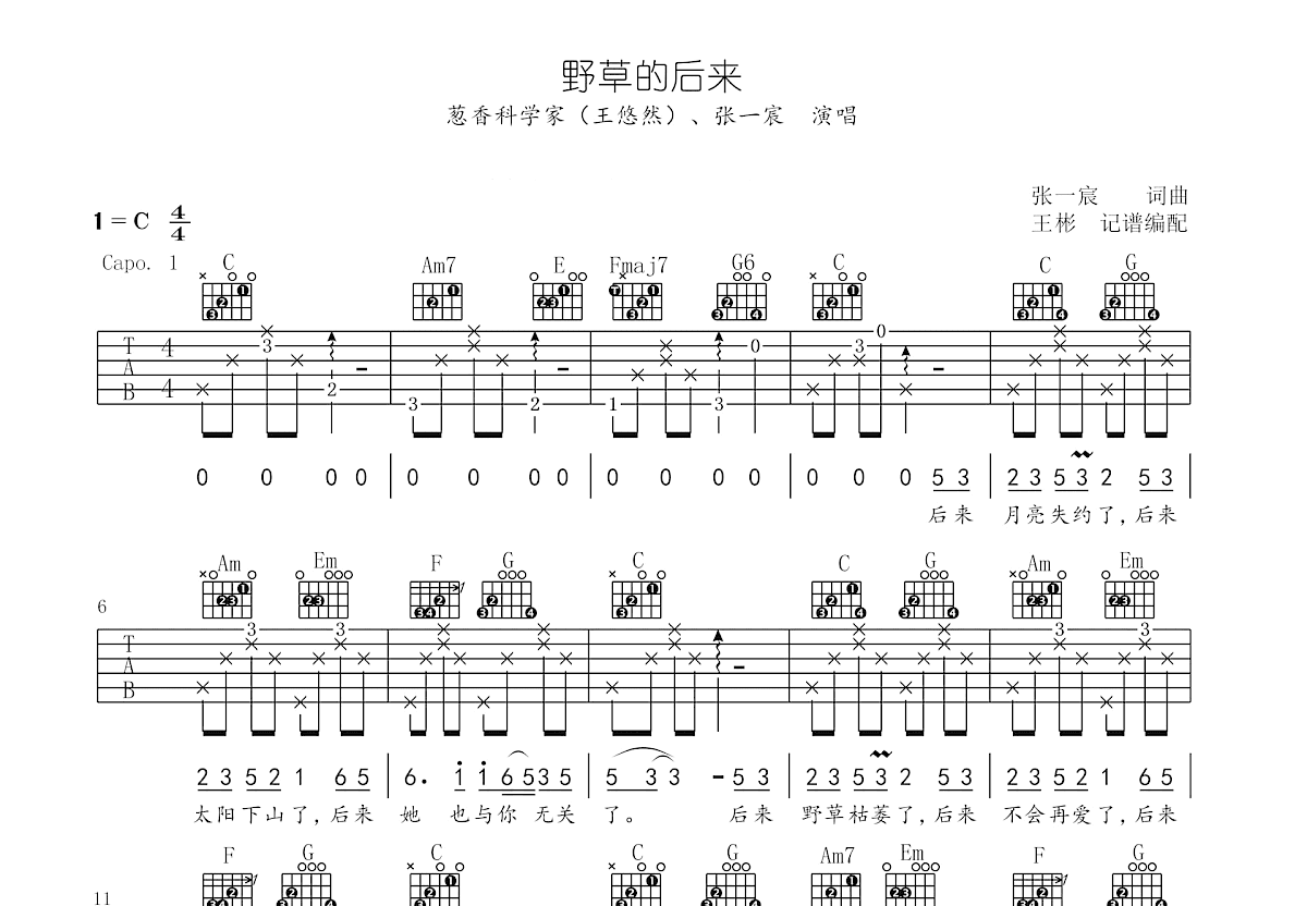 野草的后来吉他谱预览图