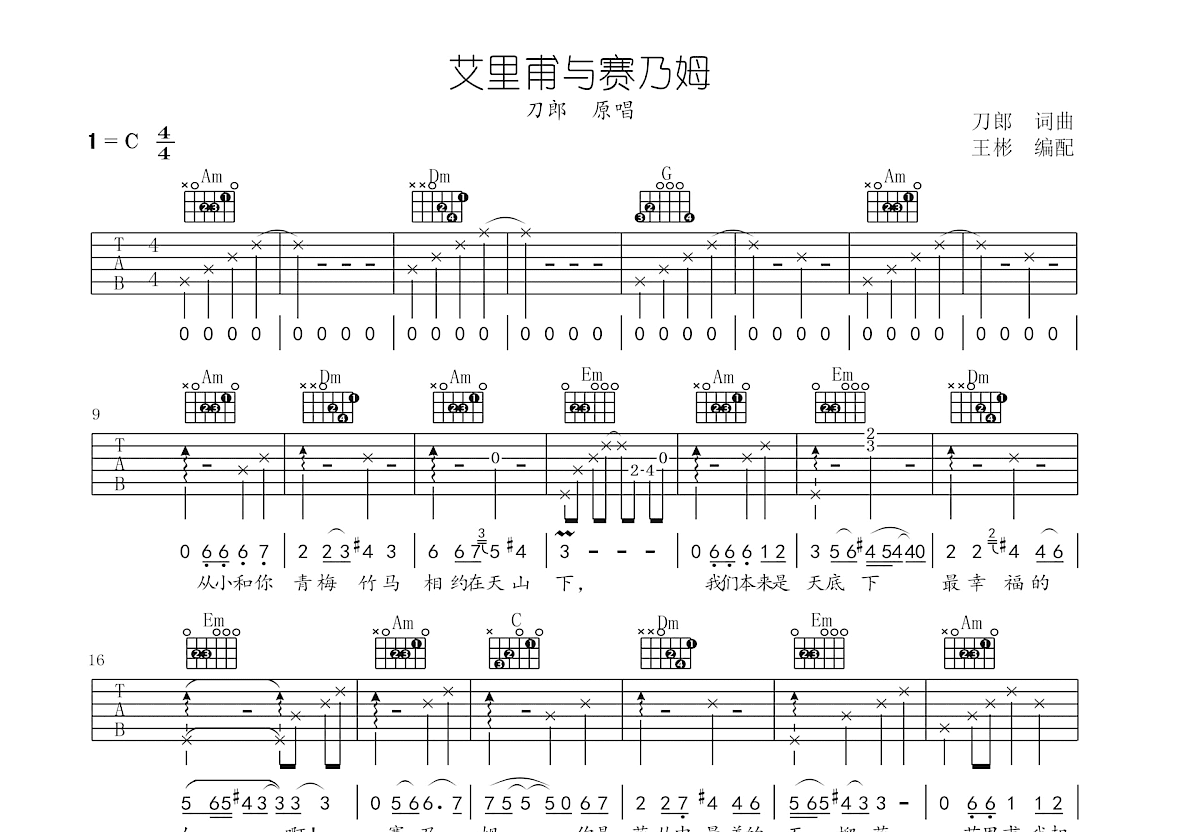 艾里甫与赛乃姆吉他谱预览图