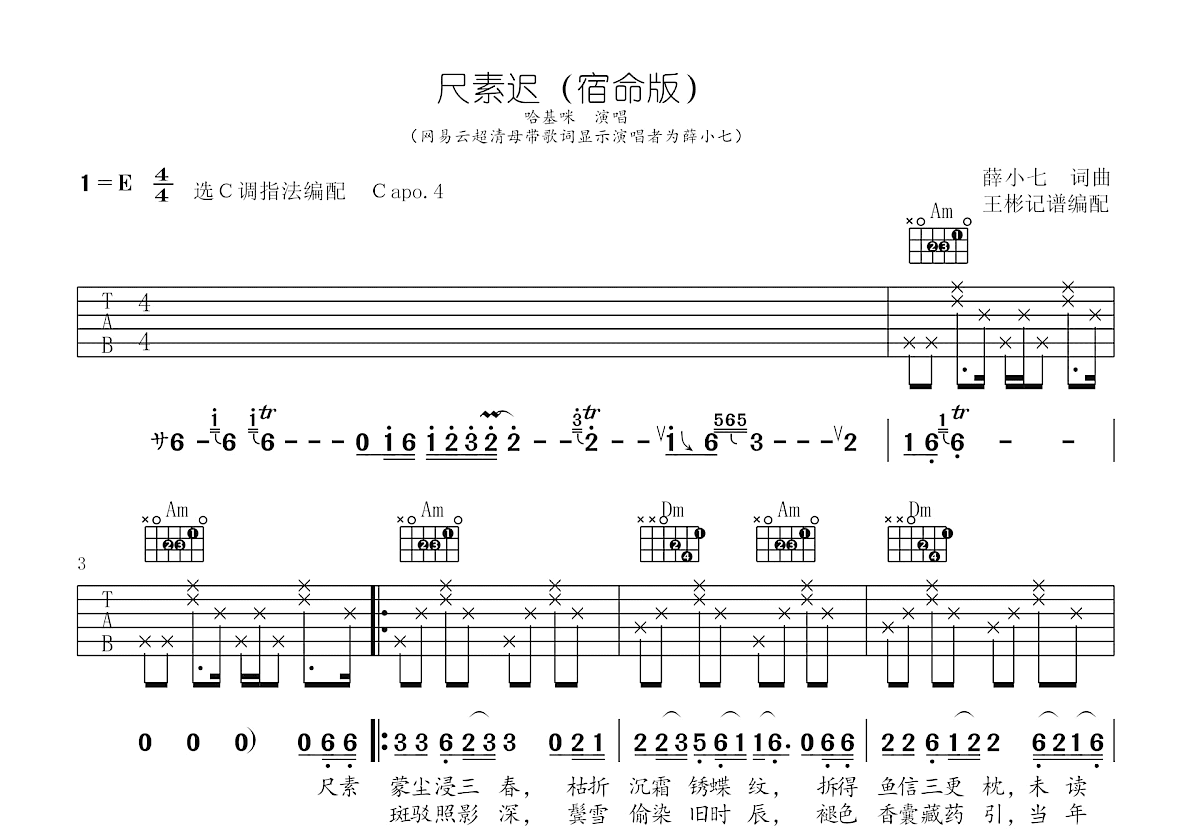 尺素迟吉他谱_哈基咪_C调弹唱