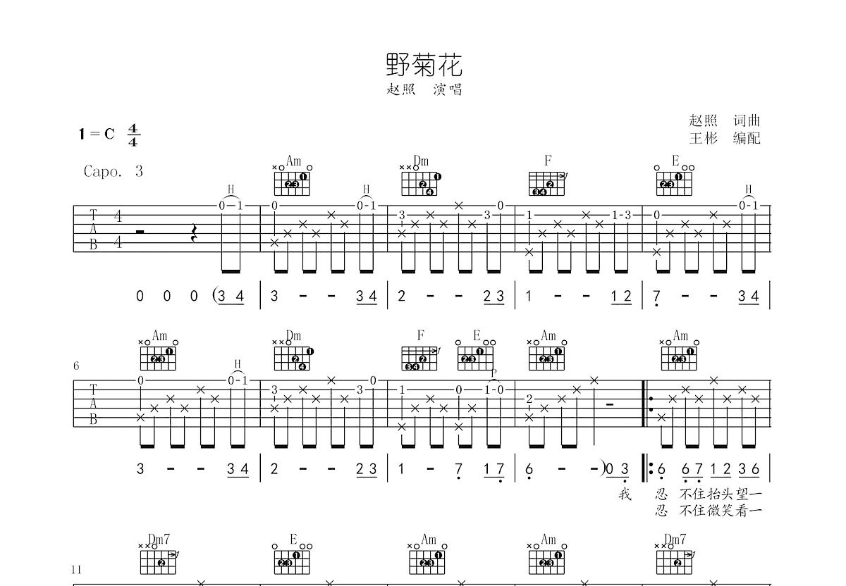 野菊花吉他谱预览图