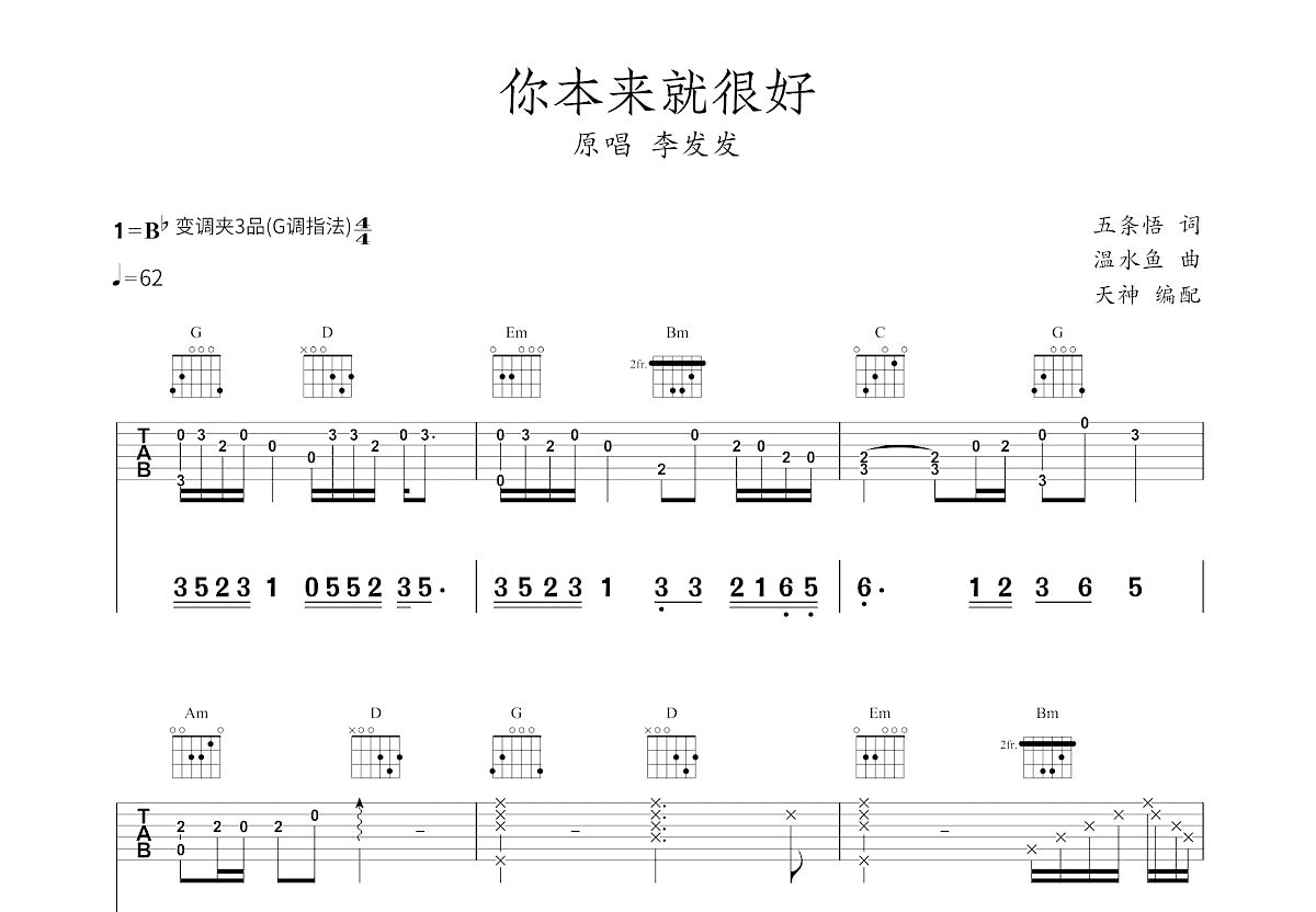你本来就很好吉他谱预览图