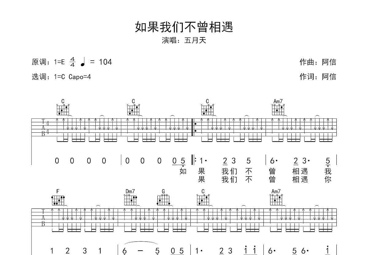 如果我们不曾相遇吉他谱预览图