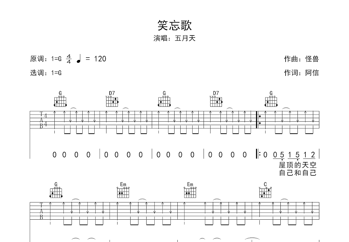 笑忘歌吉他谱预览图