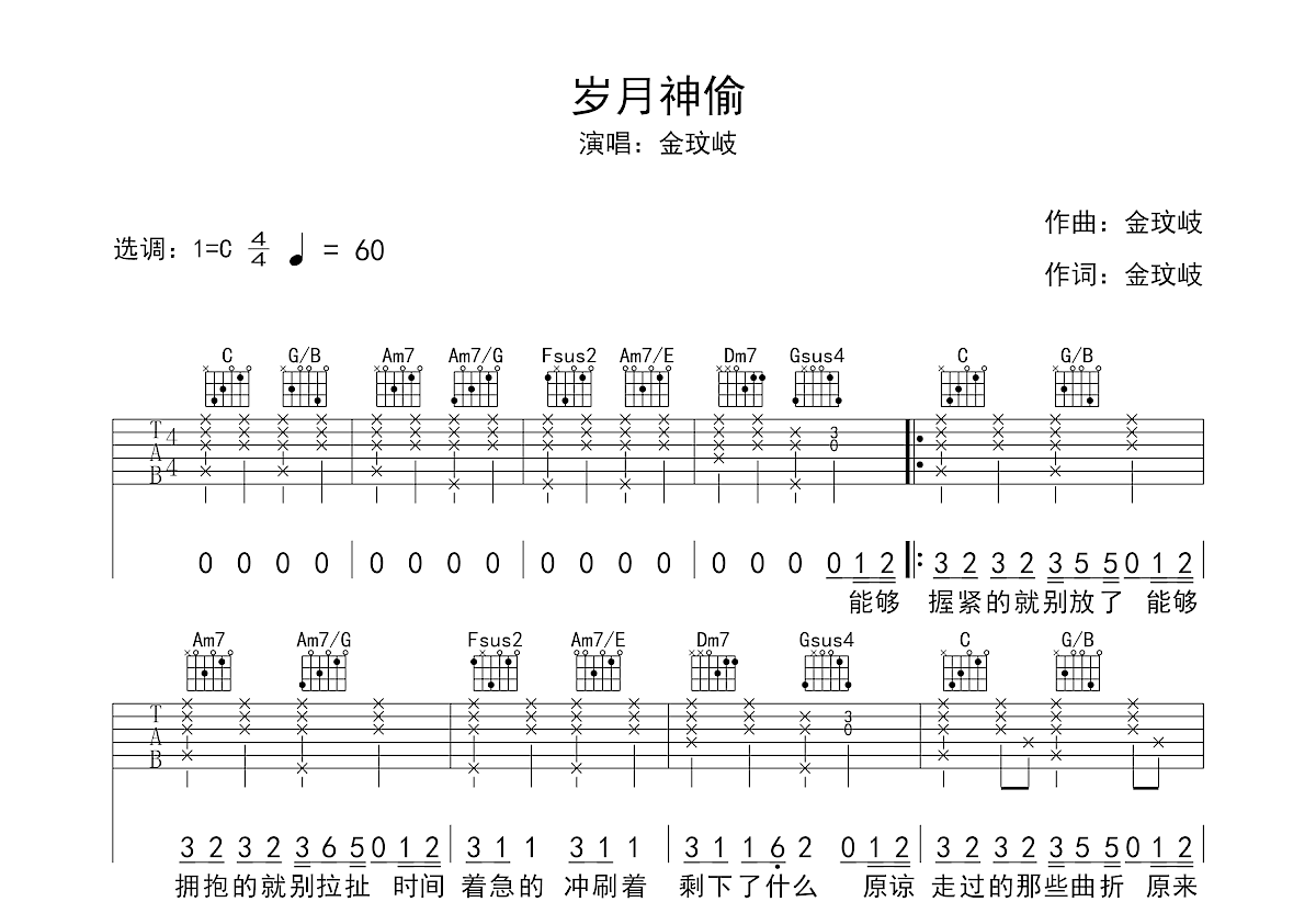 岁月神偷吉他谱预览图