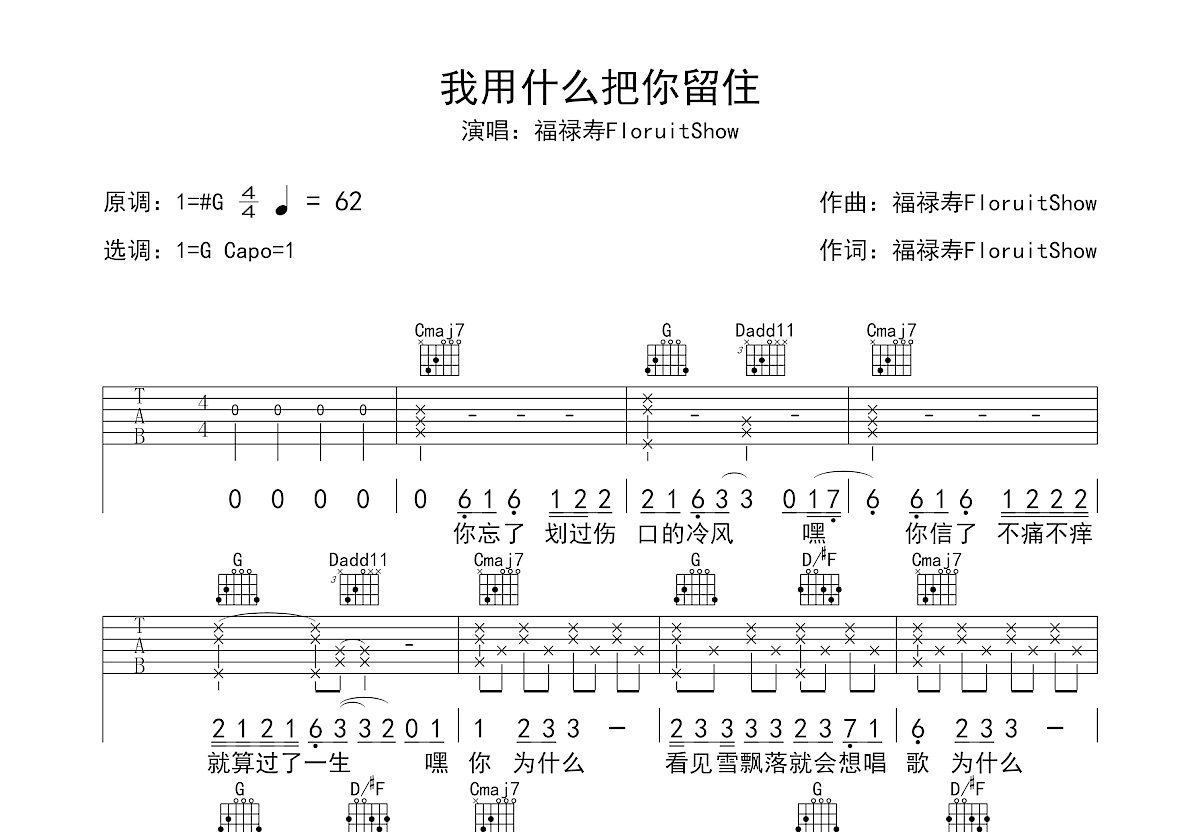 我用什么把你留住吉他谱预览图