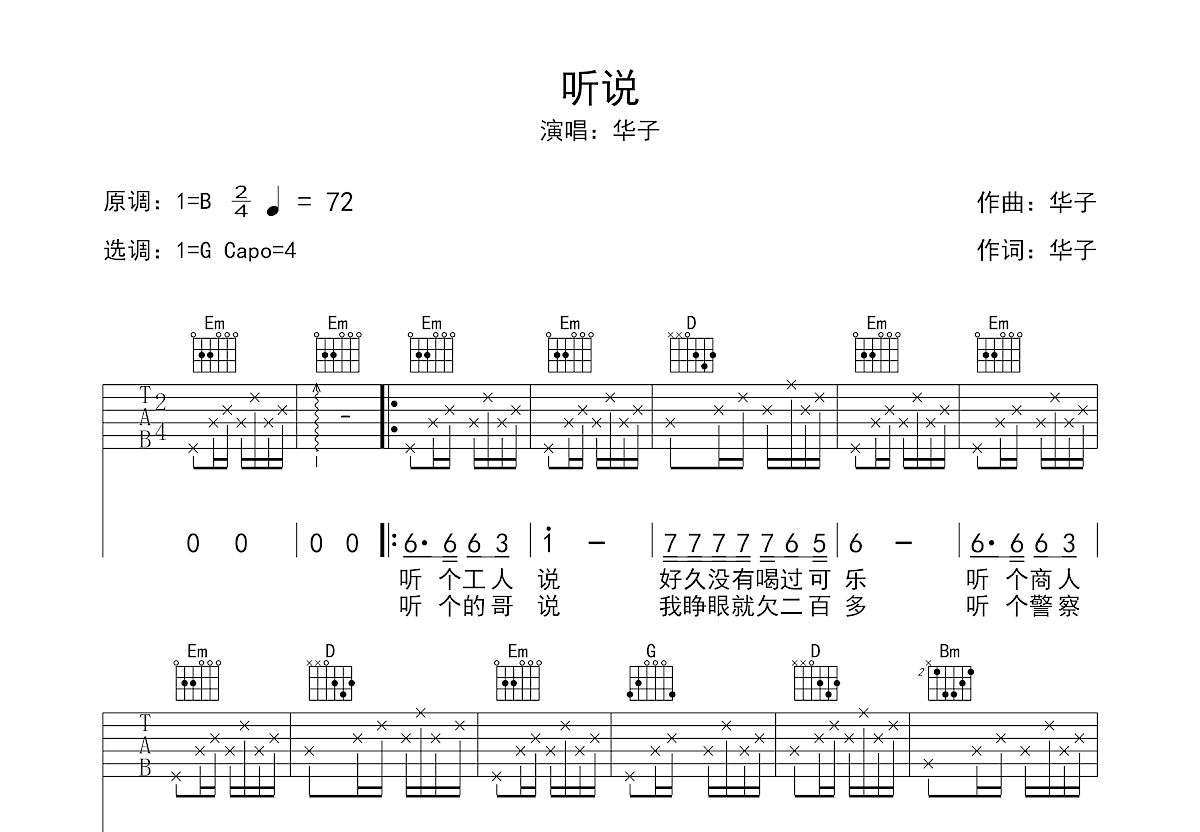听说吉他谱预览图
