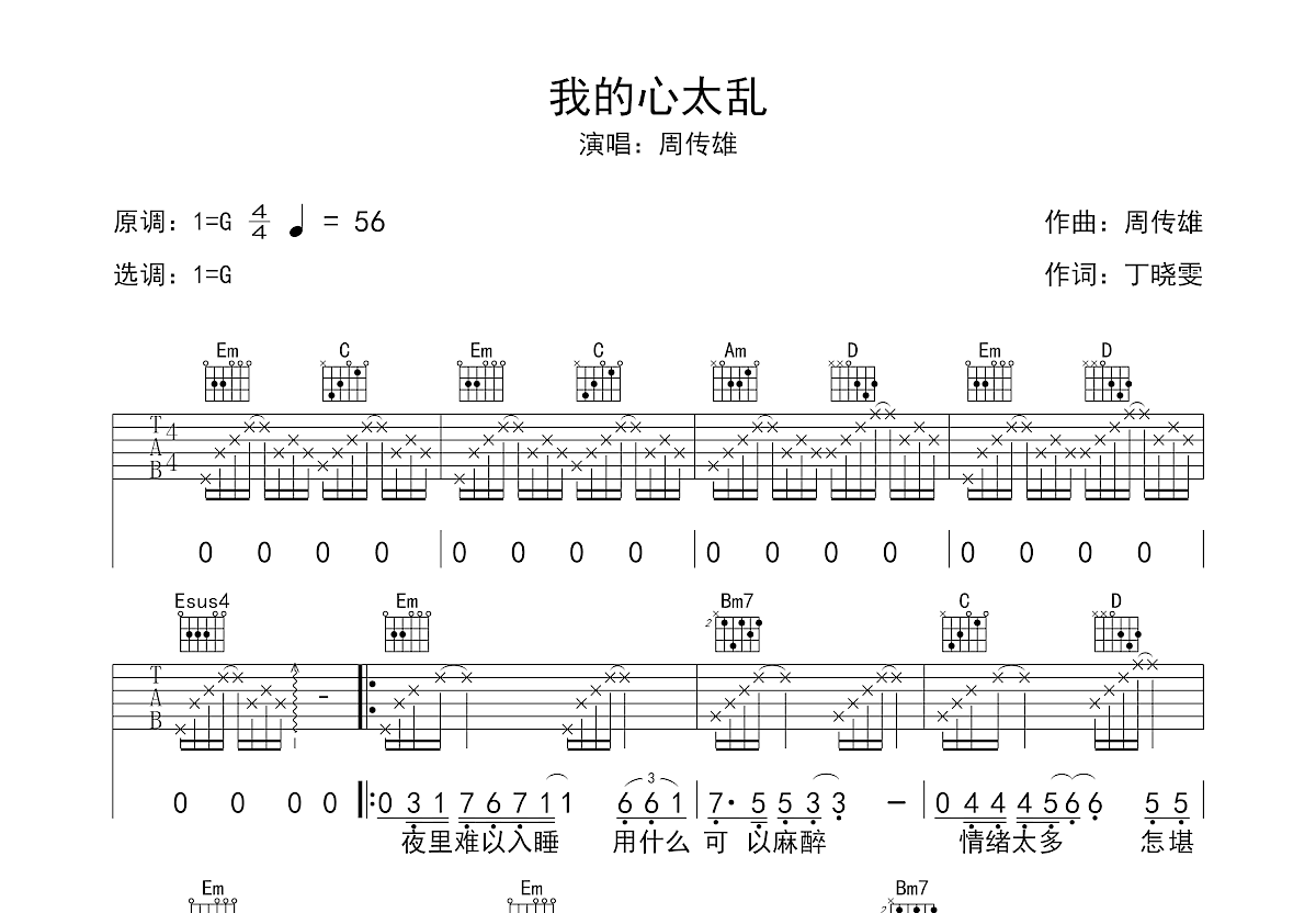 我的心太乱吉他谱预览图