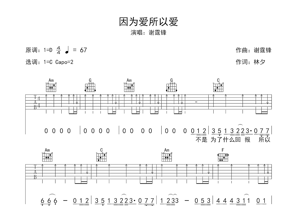 因为爱所以爱吉他谱预览图