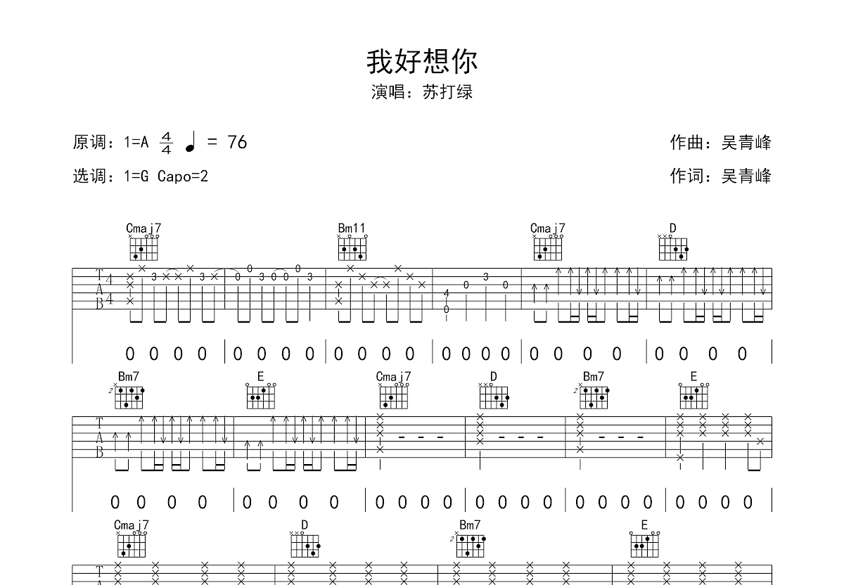 我好想你吉他谱预览图