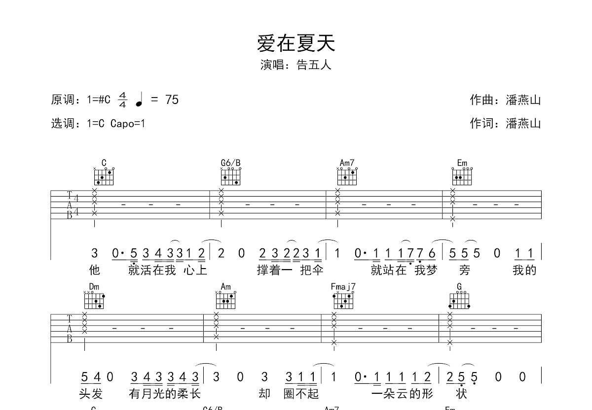 爱在夏天吉他谱预览图