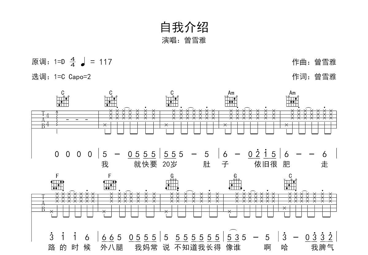 自我介绍吉他谱预览图