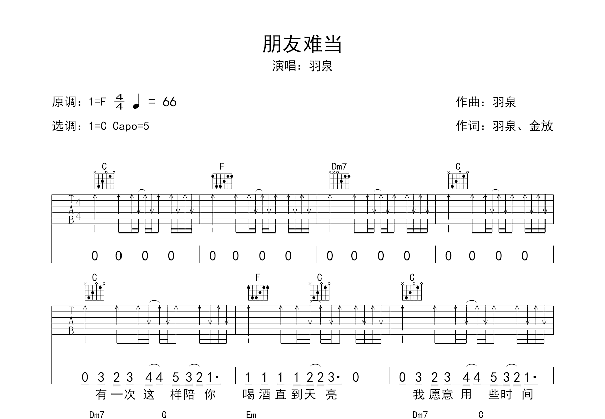 朋友难当吉他谱预览图