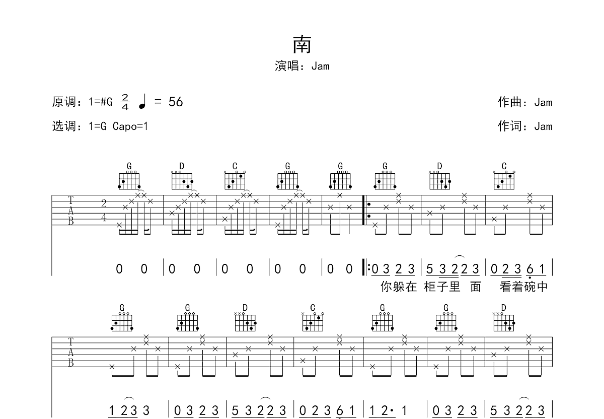 南吉他谱预览图